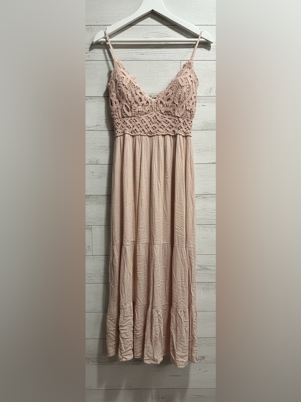 NWT Blue B Medium Peach Beige Crochet Detail Maxi Dress - Picture 2 of 8
